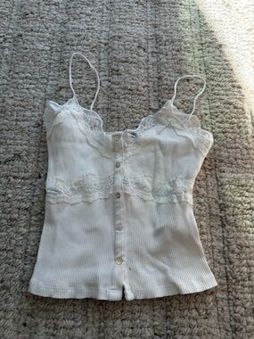 Zara Lace-Trim Ribbed Camisole in Cream